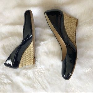 Lk bennett navy blue zella wedges patent 36